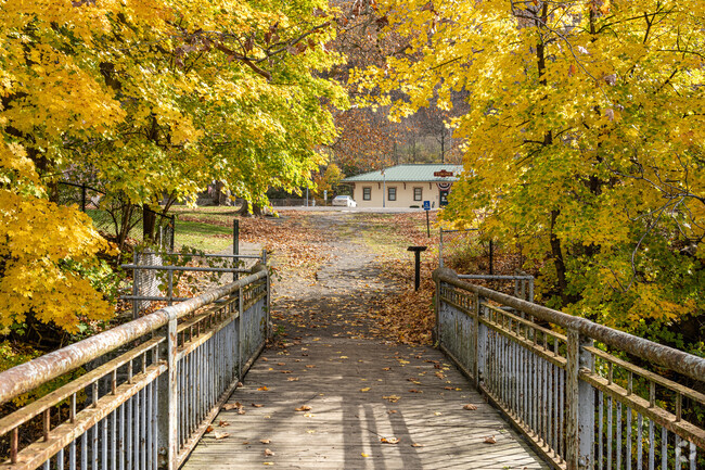 A footbridge welcomes Taylor folks as they enter the Tyrone Historical Railroad Park.