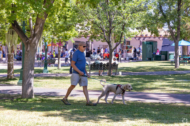 Bring your furry friend for a walk through the Santa Fe Plaza near Old Las Vegas Corridor.