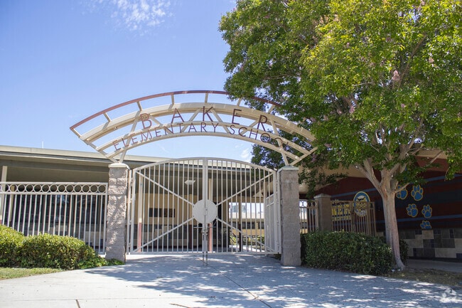 Main gate to Bussie M. Baker Elementary School in Bucknall, San Jose CA.