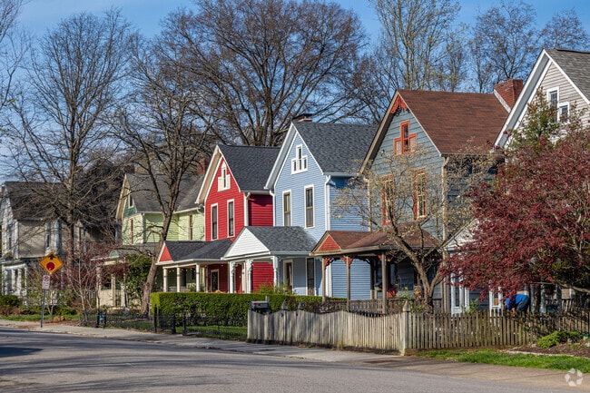 Colorful, historic homes line many residential streets in the Fourth & Gill neighborhood.