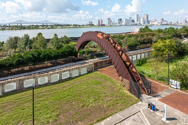 The Rusty Rainbow Bridge will take you to the Crescent Park in the Bywater.