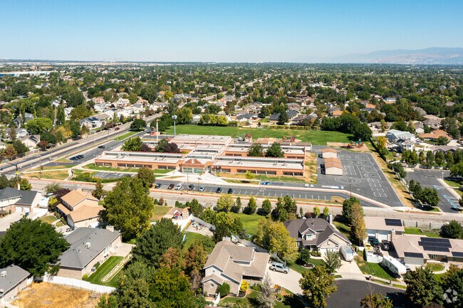 Overview of Jordan Ridge School surrounded by residential homes in South Jordan, UT.