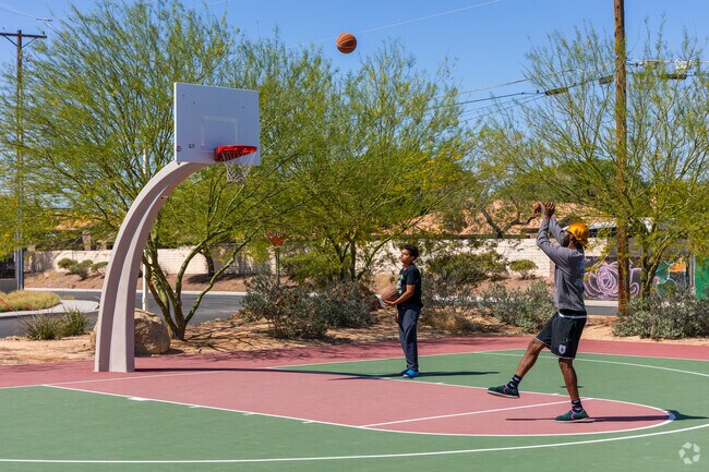Families can enjoy a game of basketball at Gary Dexter Park in Buffalo.
