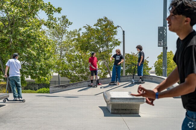 Local Rialto skaters enjoy a bright dry day on the Fergusson Skatepark.