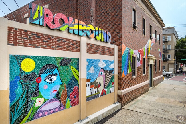 A mosaic mural in North Ironbound by the Newark based artist Maude Lemaire.