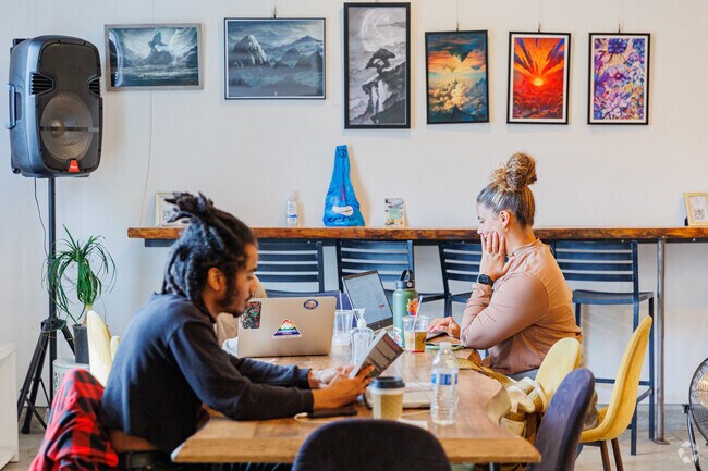 1835 Shops serve as an urban oasis providing residents with a place to read and relax.