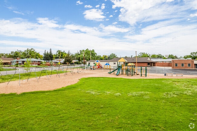 Students enjoy a large outdoor area at Fairview Elementary School in Westminster, Colorado.
