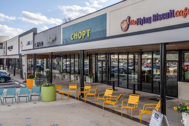 Popular chain restaurants like Chopt and Flying Biscuit Cafe can be found nearby.