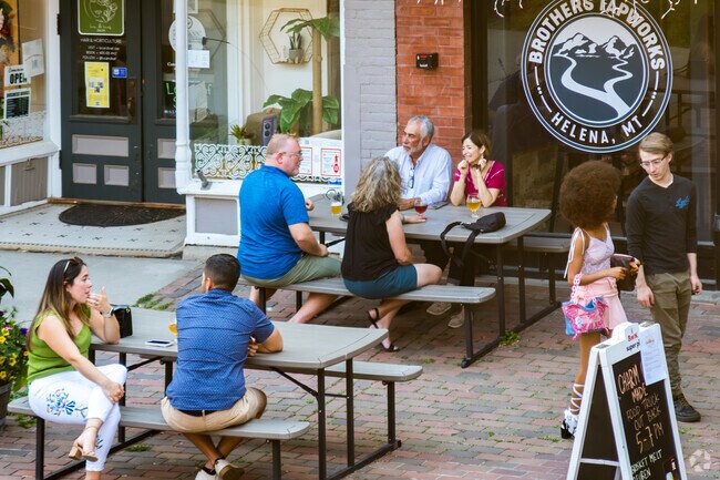 Last Chance Gulch has restaurants and shops in a pedestrian open air mall.