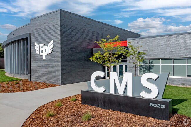 View of Central Middle School sign and main entrance located in Eden Prairie, MN.