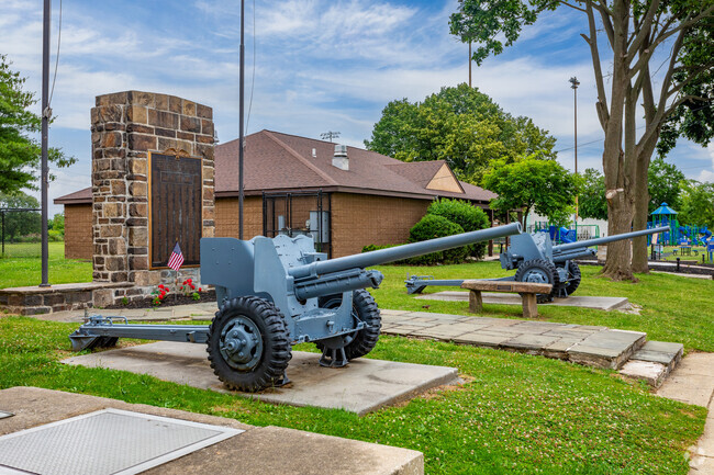 A memorial just outside of Marcus Hook Elementary reminding neighbors of the areas patriotism.