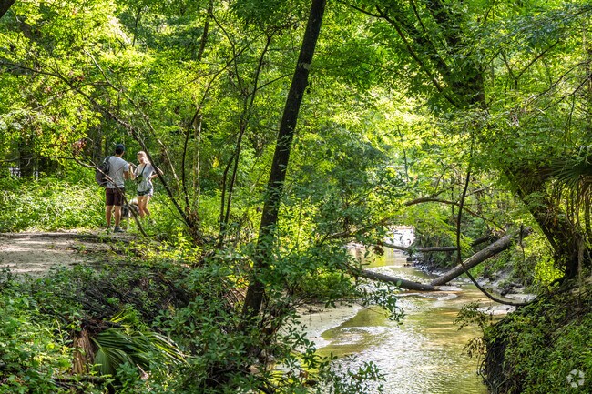 Enjoy the sounds of the creek at Loblolly Woods Nature Park in University Park.