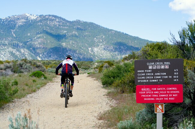 Stewart residents enjoy outdoor adventures on Clear Creek Trail, surrounded by mountain views.