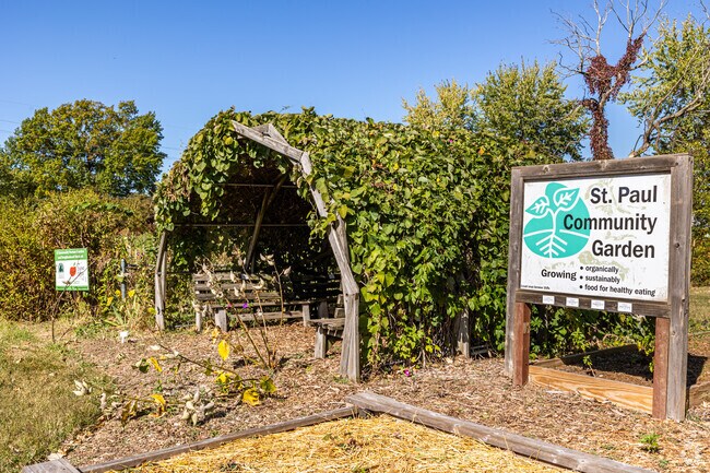 Locals enjoy growing fresh fruits & veggies at  St Paul Community Garden in the Pitcher neighborhood.