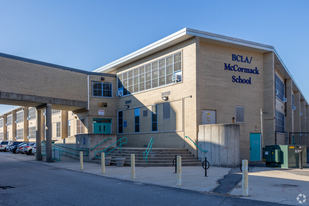BCLA McCormack Middle School in Dorchester boasts a grand main entrance.