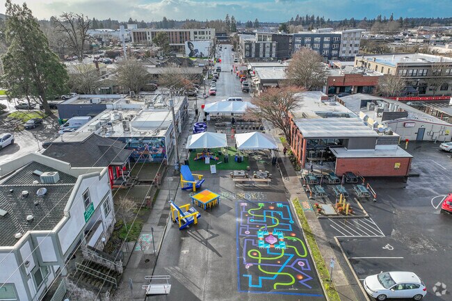 Lively social streets of Downtown Beaverton.