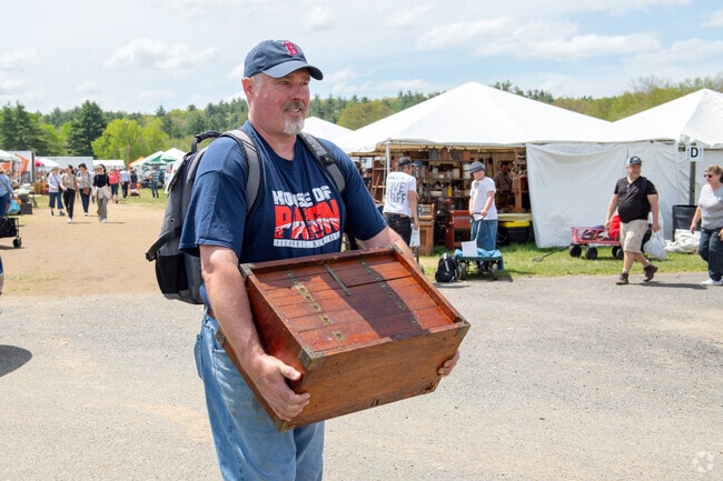 Treasures like this mechanics' chest make for happy customers at the Brimfield Antique Market.