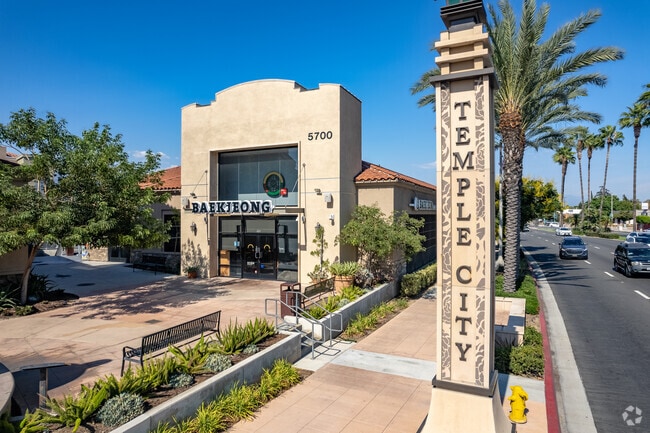 A marker for Temple City in a local retail location.