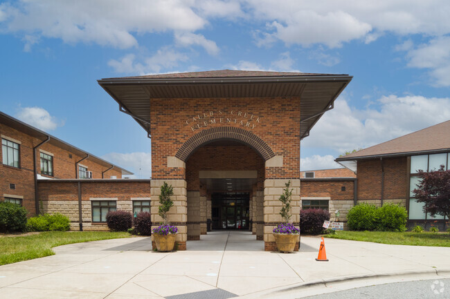 Caleb's Creek Elementary School in Kernersville, NC, features a welcoming main entrance.