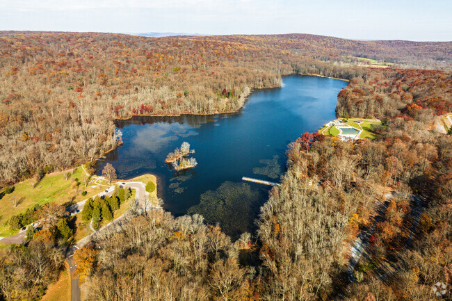 Tranquil reflections at Union Township's lake, where nature's beauty takes center stage.