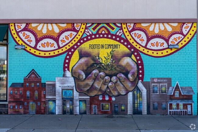 Colorful murals adorn buildings throughout Dearborn's Fordson neighborhood.