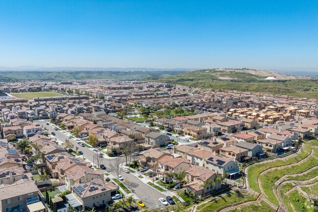 An elevated view above homes on a bluff in Otay Ranch.
