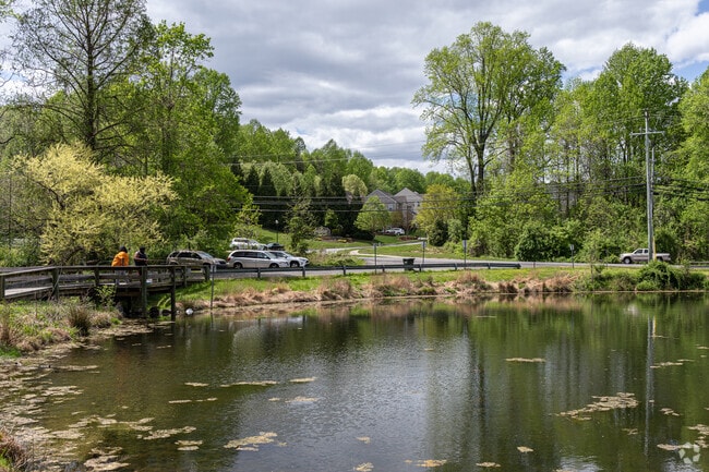 Melwood Pond is surrounded by trees and local wildlife.