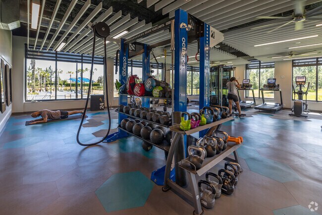 You can get a great workout in the fitness center at the Recharge Amenity Center.