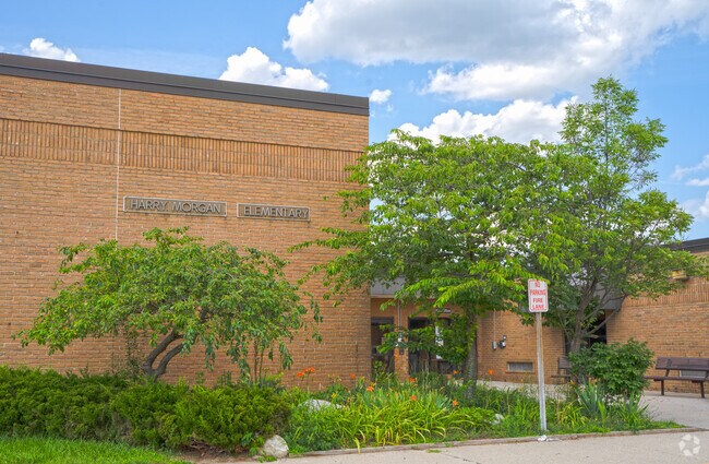 Main entrance to Morgan Elementary School in Shelby Township, MI.