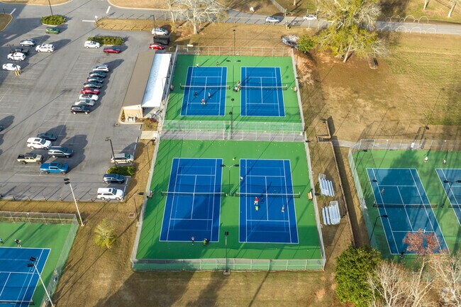 Practice your tennis swing at the Pell City Civic Center near Riverside.