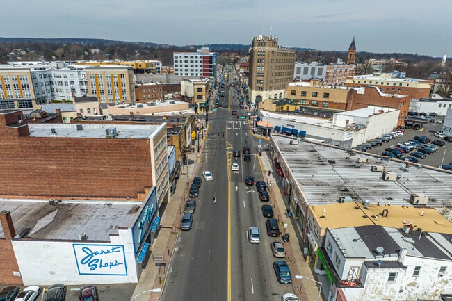 Aerial view of the shops on Broad Street in Bloomfield.