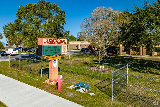 Seminole Middle School has a digital sign to display daily information.