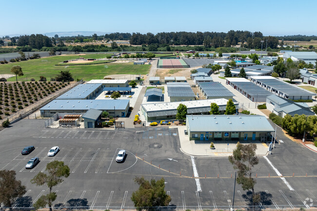 A view of Central Coast New Tech High School buildings as seen from the air.