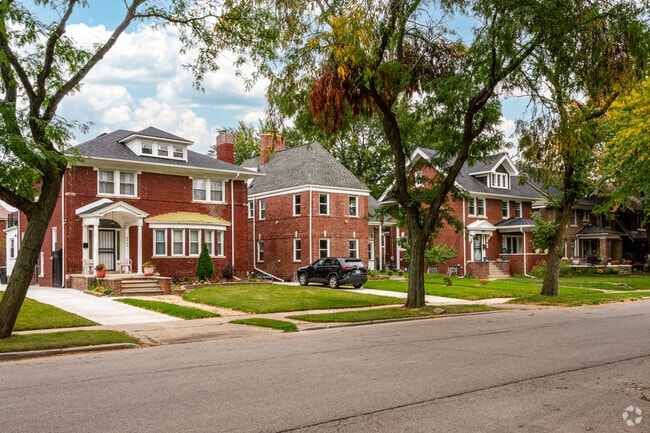 Many single family homes in the Virginia Park Community neighborhood have red brick exteriors.