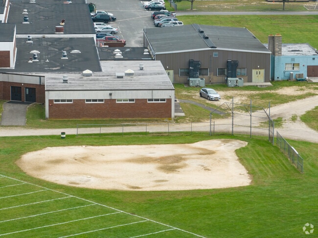 Tangier Smith Elementary School has a baseball field of the side of the school.