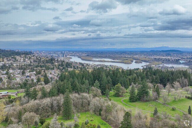 Aerial View of Downtown Portland And The Willamette River From Collins View Portland