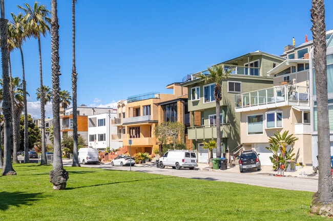 Find colorful three story homes and condominiums lining the streets of Playa Del Rey, CA.