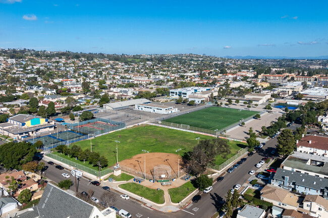 An elevated view of Pacific Beach Middle School.