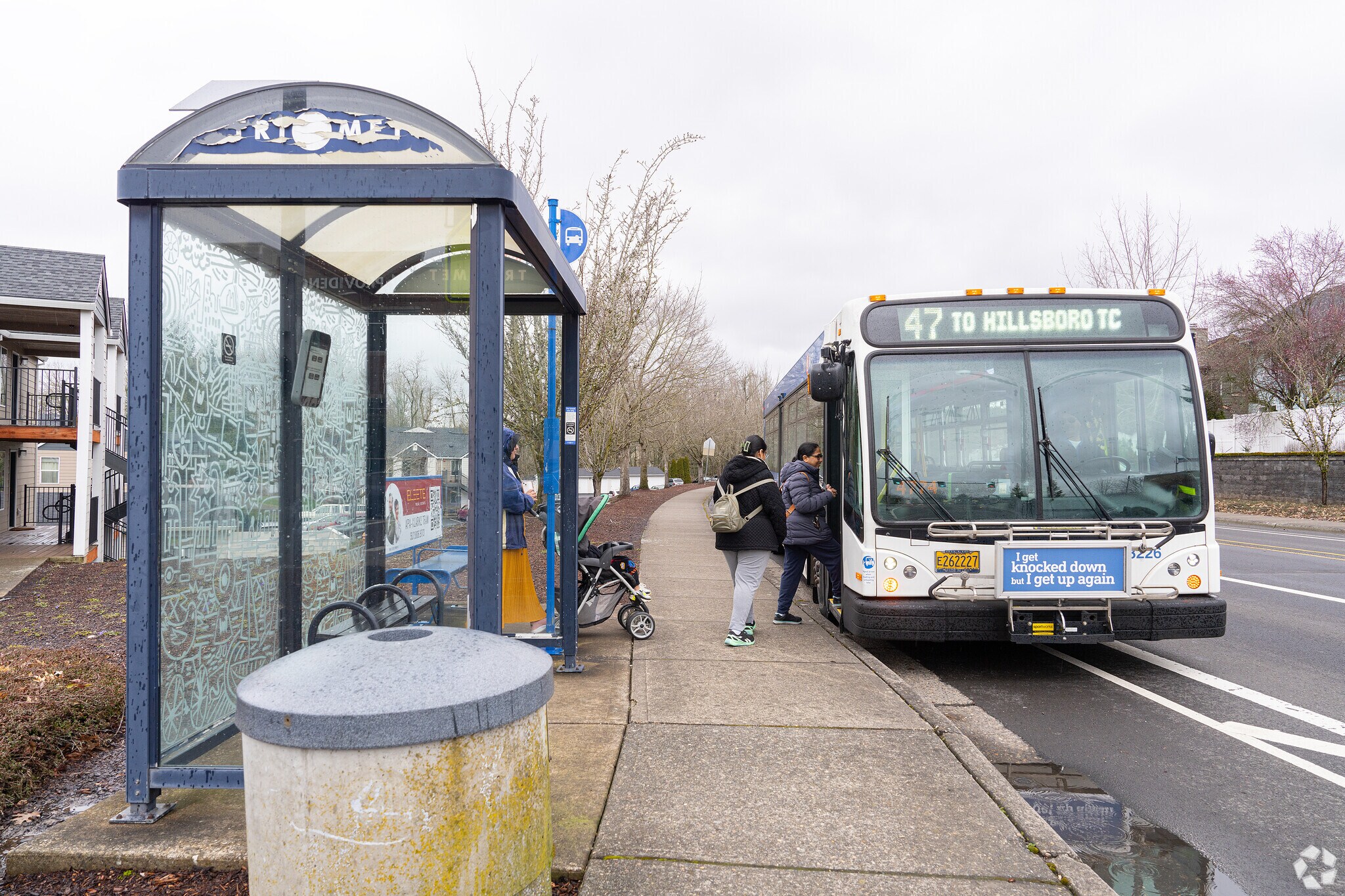 Tri-Met bus stops make commuting from Bethany convenient.