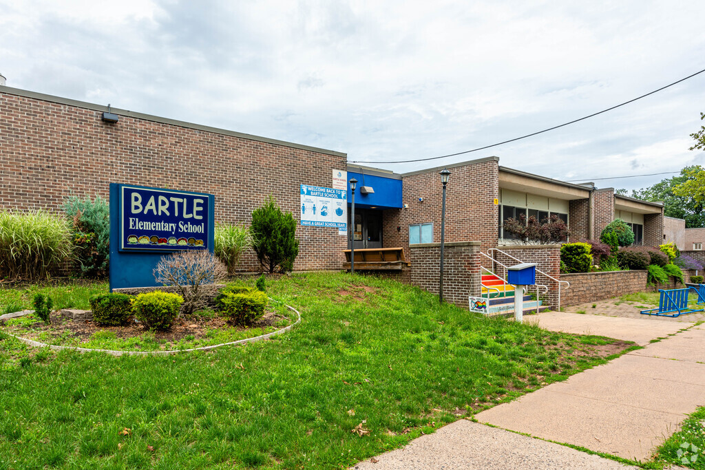 Bartle Elementary School's colorful entrance inspires student creativity.