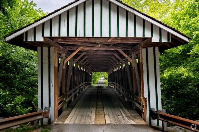 The Colville Covered Bridge in Currentsville is 124 feet long and was built in 1877.