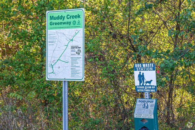 Muddy Creek Greenway links to trails for easy access across Harmony Grown-Town Center.