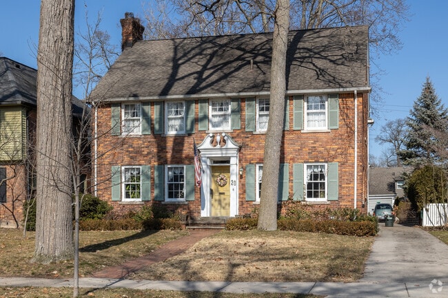 Colonial homes with shuttered windows add to warmth and charm of Pleasant Ridge.