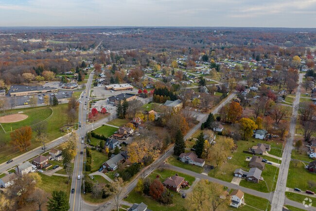 Aerial view of Farrell streets and a hint of the schools.