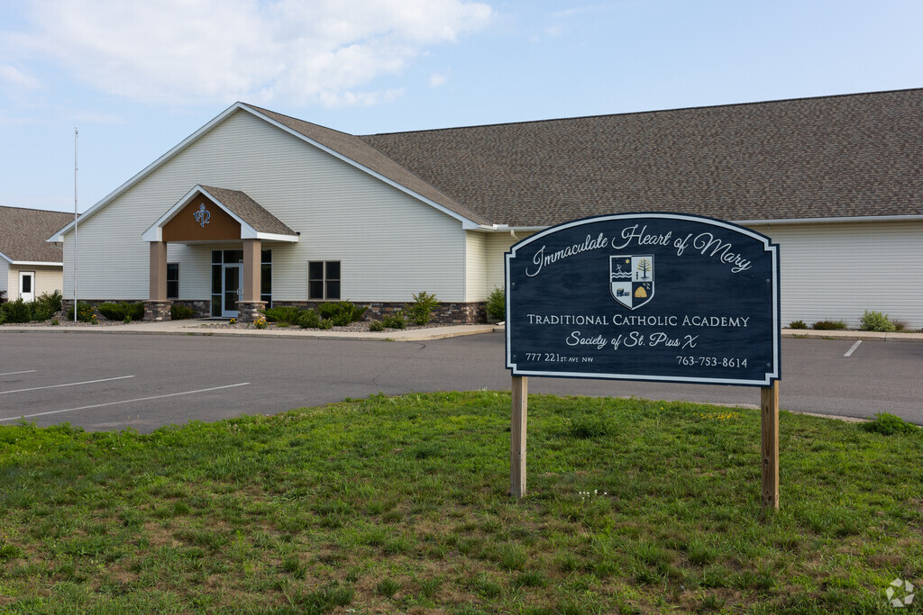 Main entrance to Immaculate Heart of Mary Academy in Isanti Northern Suburbs, Oak Grove MN
