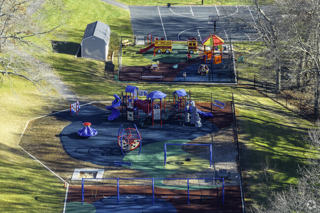 The second of two large playgrounds at Mabelle M. Burrell Elementary School in Foxborough, MA.