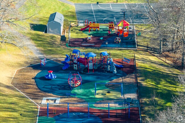 The second of two large playgrounds at Mabelle M. Burrell Elementary School in Foxborough, MA.