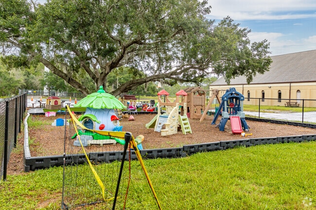 Learning Lodge Academy has secure playgrounds for kids.