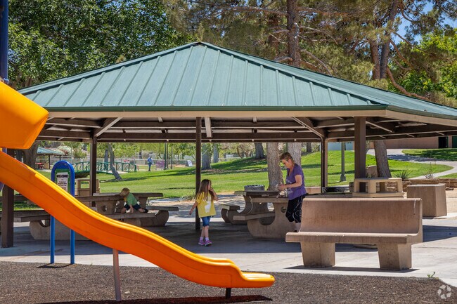 Shaded areas are offered at O'Callagan Park for visitors to enjoy in Highland Hills.