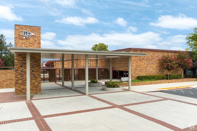 An entrance view to Hiram W. Johnson High School in Sacramento.